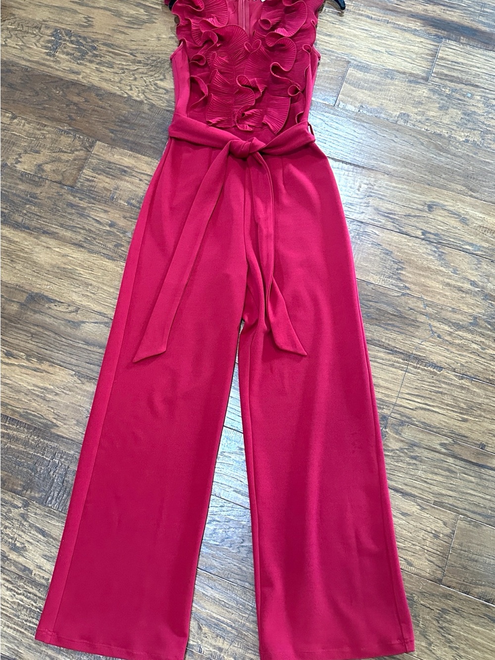 Baltic Born Ruffled Tie-Waist Jumpsuit in Red